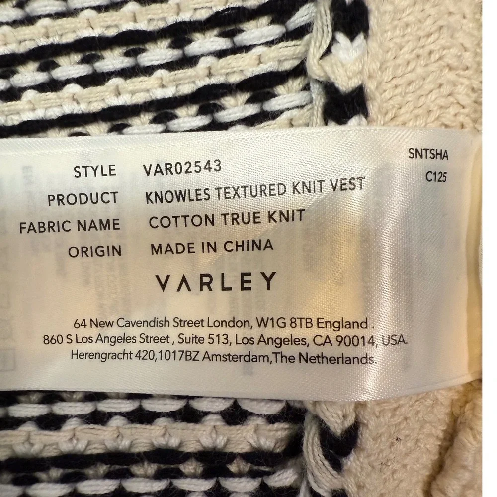 Varley Knowles Textured Knit Vest Sleeveless Top Beige Black Size M NWT - Picture 8 of 10